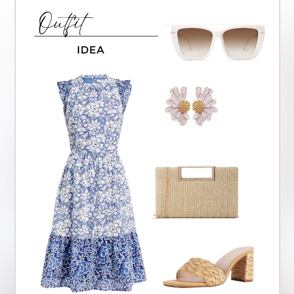 J Crew NWT Ruffle Tiered Blue Size 4 Floral Midi Short Sleeve Dress Cotton Light - Picture 3 of 14
